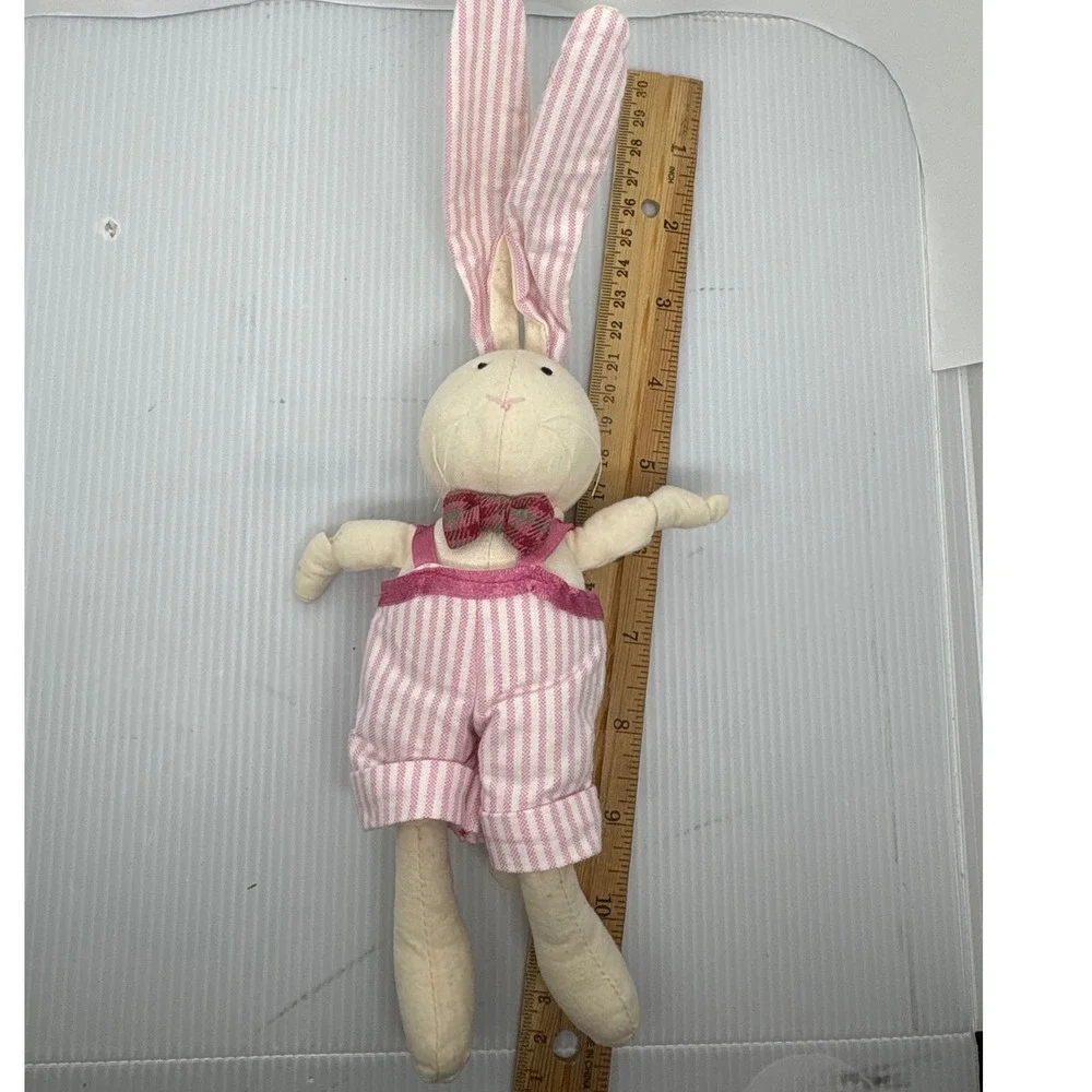 Applause Bunny Rabbit Plush Pink White Striped Overall tie Stuffed Animal Easter